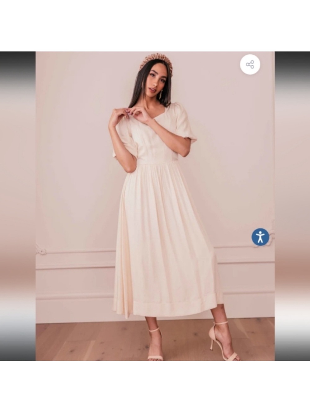 JessaKae Fern Ivory Midi Dress with Puff Sleeves